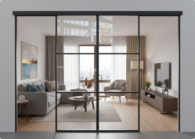 Элеганс (двойное полотно с проемом) черный профиль прозначное стекло