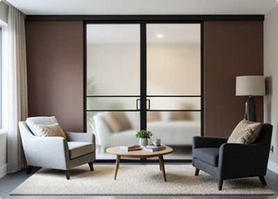 Элеганс (двойное полотно с проемом) черный профиль матовое стекло