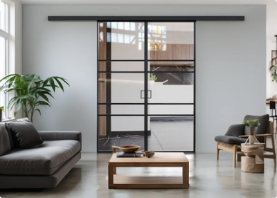 Элеганс (двойное полотно с проемом) черный профиль прозначное стекло