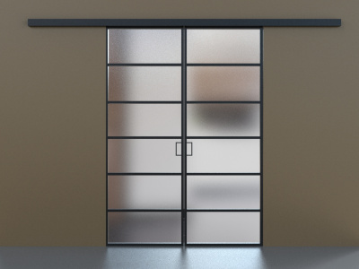 Элеганс (двойное полотно с проемом) черный профиль матовое стекло