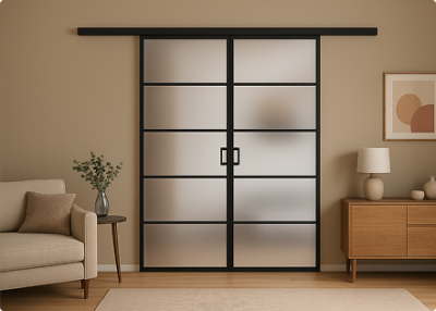 Элеганс (двойное полотно с проемом) черный профиль матовое стекло