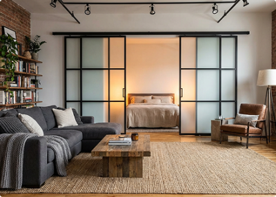 Элеганс (двойное полотно с проемом) черный профиль матовое стекло