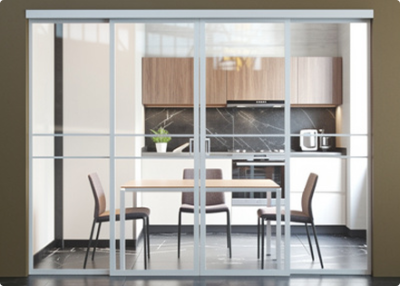 Элеганс (двойное полотно с проемом) белый профиль прозначное стекло