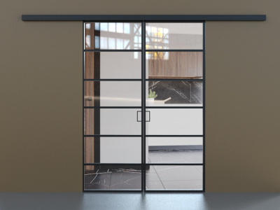 Элеганс (двойное полотно с проемом) черный профиль прозначное стекло